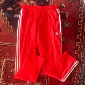 Adidas retro womens Bright Red Joggers with White Stripes size Medium